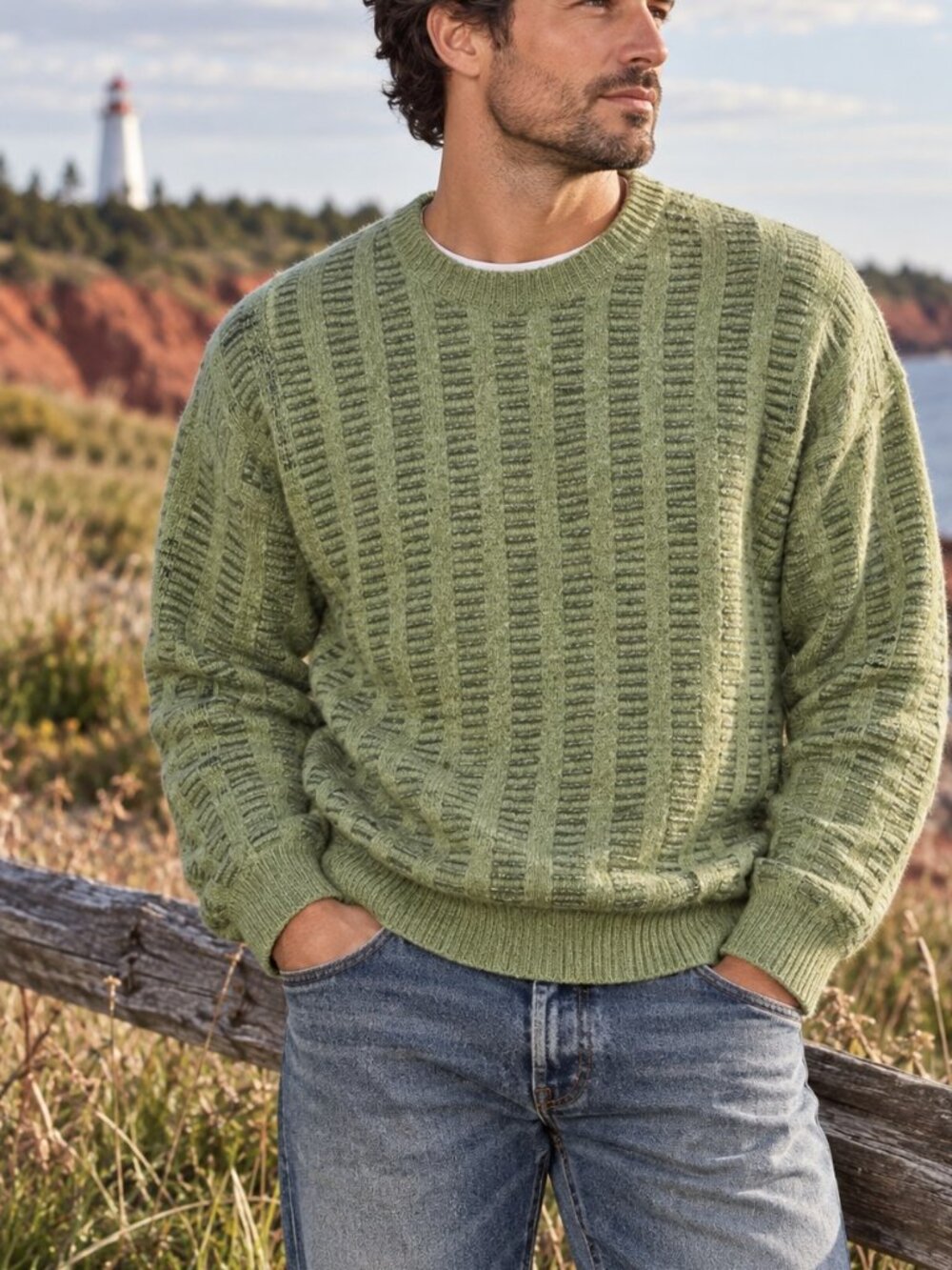 YuaZen NWT Vintage Style Textured Knit Sweater Mens L